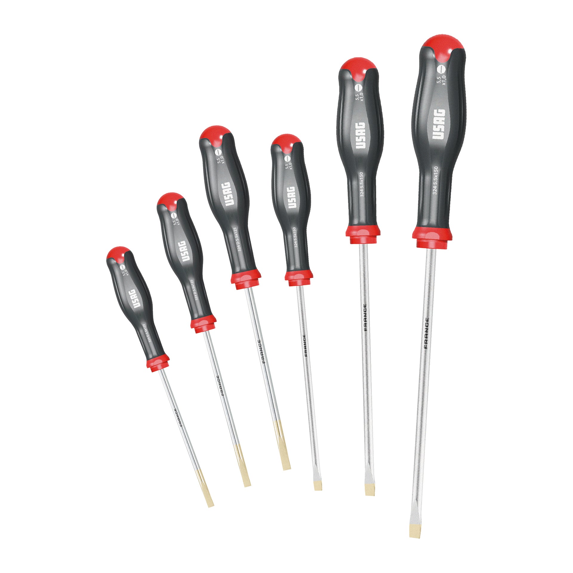 324 SE6 - Jeu de 6 tournevis pour vis à fente - Usag - U03240652 324 SE6 - Jeu de 6 tournevis pour vis à fente - Usag - U03240652